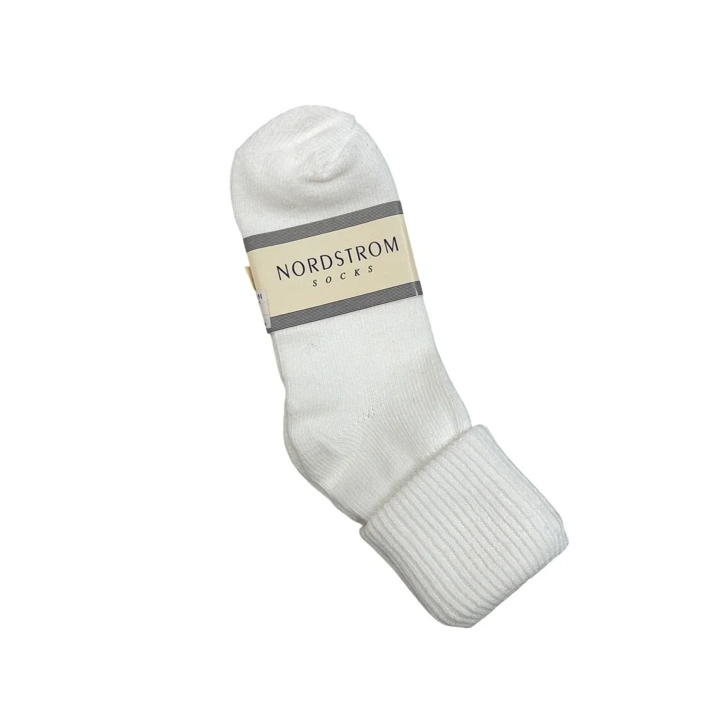 Nordstrom White Cotton Blend Made in USA Ribbed Crew Socks Size 9-11 NWT